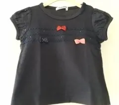 (美品)familia 紺 リボン付き フリル袖 Tシャツ