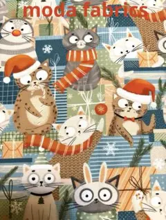 moda fabrics モダファブリック 50×112ネコの可愛いクリスマス柄