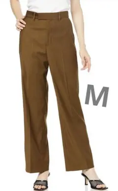 【Mサイズ】 レディース　ワイドパンツ　ストレートパンツ　ハイウエスト　ブラウン