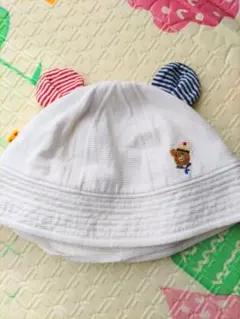 Mikihouse　ミキハウス　ベビー帽子　くま刺繍　耳付き　サイズ50