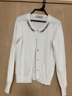 nano・universe ホワイトビジュー付きカーディガン フリーサイズ