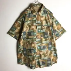【半袖シャツ】デザインシャツ アート柄 総柄 マルチカラー メンズ 古着