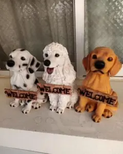 犬の置物 3体セット WELCOMEサイン付き