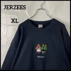 スウェット　JERZEESジャージーズ　紺ネイビー　刺繍　ヴィンテージ古着　XL