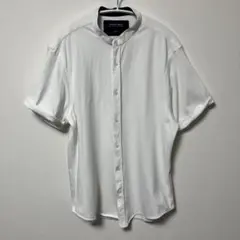 ZARA 半袖鹿の子バンドカラーシャツ　フルオープン　ホワイト 半袖シャツ
