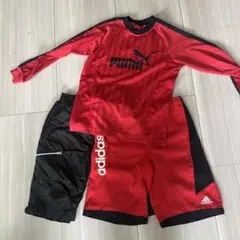 男子スポーツウェア3点　150cm プーマadidas 赤　黒ハーフパンツ