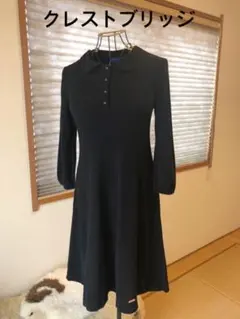 美品本物ブルーレーベルクレストブリッジ上質コットン混七分袖ニットワンピース♫