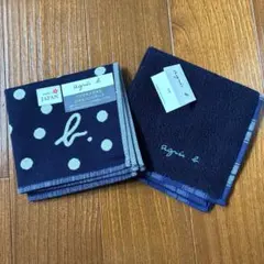 agnès b. ネイビー タオルハンカチ　２枚セット