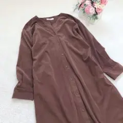 オゾック 美品 コーデュロイシャツワンピース 薄手 カジュアル 可愛い 茶 M