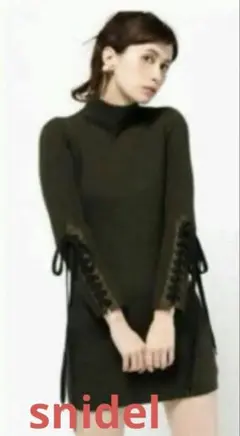 【snidel】編み上げレースアップ　ニットワンピース　カーキ