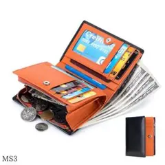 財布本革二つ折りメンズレザーカードケース小銭入れレディース黒/オレンジブラウン