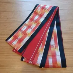 半幅帯(幾何学柄・赤黒)