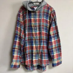TIME AND TRU チェック柄　フード付きシャツ XL 羽織り