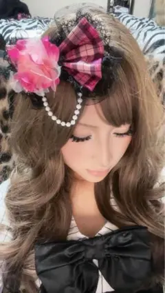 姫ギャル パールヘアクリップ 2連リボンバレッタ パールチェーン 平成