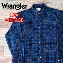 80s US古着 Wrangler ラングラー ウエスタンシャツ 青 ブルー