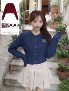 GRL ロゴ刺繍ケーブル編みニットカーディガン【ru1214】 ネイビー F