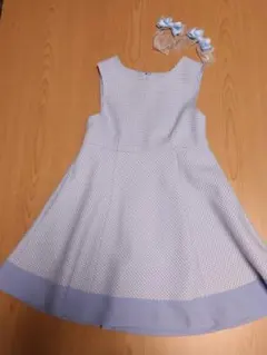 120センチ　フォーマルワンピース　ブルー✕千鳥格子柄