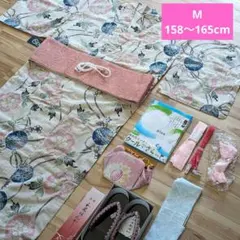 【未使用】三勝染　花柄　まり柄　浴衣　一式セット　下駄　帯　帯紐　インナー　巾着
