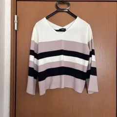 【最終価格】INGNI ストライプ Vネック 五分袖ニット