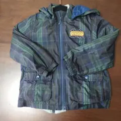 フード付き緑系チェックジャケット