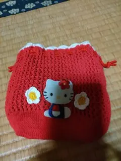 Hello Kitty 巾着ポーチ 赤/白
