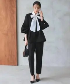 RUIRUE BOUTIQUE ノーカラーツイードペプラムパンツスーツ M