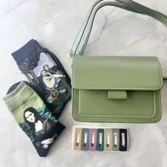 【大人かわいい】バッグ＆アート靴下＆ヘアピン コーデセット