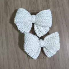 ニットリボン ヘアクリップ 白 2個セット
