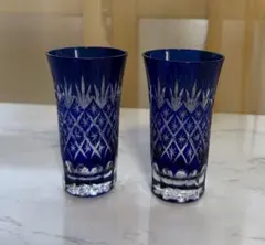 コバルトブルー カットグラス 2個セット
