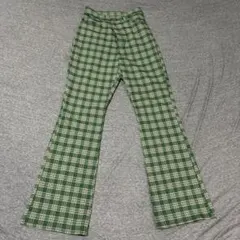 AUL 緑と白のチェックフレアパンツ