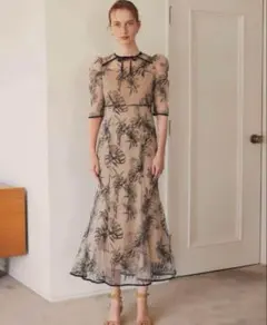 Leja 花柄リボンパフスリーブマーメイドワンピースドレス オケージョンドレス