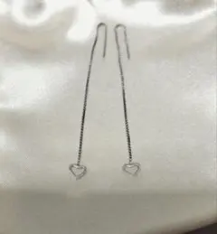 ハート型ロングピアス チェーン　アガット　新品未使用