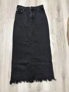 ブラックデニム　フリンジタイトスカート Mサイズ