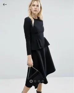asos エイソス　ペプラム　ワンピース　長袖　アシメ　黒　S〜M相当のサムネイル