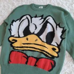 ドナルドダック ニットセーター 長袖 モスグリーンレディース M