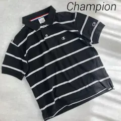 Champion チャンピオン　黒 ボーダー ポロシャツ 刺繍 ロゴ 半袖　m