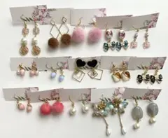 ⑥ ピアス まとめ売り 15点 セット ピンク りぼん 薔薇 いちご ハート
