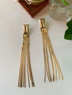 ロングフリンジ　ピアス　一点もの