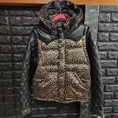 美品glamb　黒レザー×ヒョウ柄（ベロア調） ４styleダウンジャケット