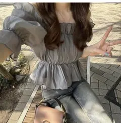 GRL❤️シアーギャザーショート丈ブラウス❤️tu541