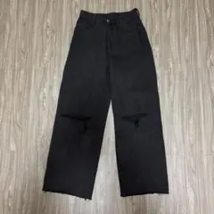 ブラック ワイドレッグ デニムパンツ