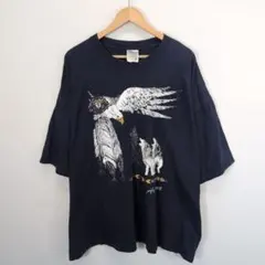 GILDAN Tシャツ 古着 イーグル ウルフ フェザー 紺 3XL