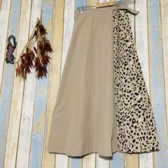 レディース　ロングスカート　フレア　ヒョウ柄　レオパード柄　ベルト付き　M