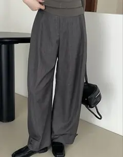 新品未使用 タックワイドパンツ スラックス グレー L 美脚 きれいめ 大人