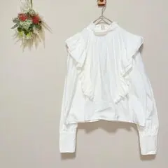 グレイル GRL 【M】 フリル襟 ブラウス ホワイト 長袖 きれいめ 綿100