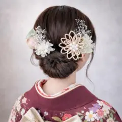 【卒業式 袴 髪飾り】水引フラワー　成人式・前撮りにも｜アジサイ・かすみ草セット