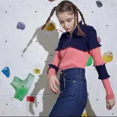 【タグ付き新品】miette ハーフジップ配色メロー切替デザインニット