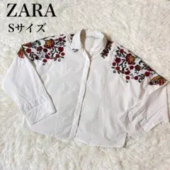 ZARA ザラ　刺繍デザインシャツ　S 花柄 七分袖