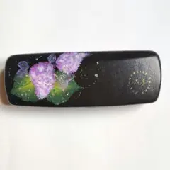 【新品】手描き紫色の花 レザー メガネケース　黒　ハンドメイド