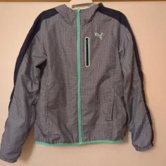 PUMAプーマ　フード付きナイロンジャケットギンガムチェック　ネイビー　М　美品